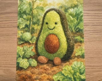 Impresión de aguacate divertida en acuarela inspirada en Jellycat