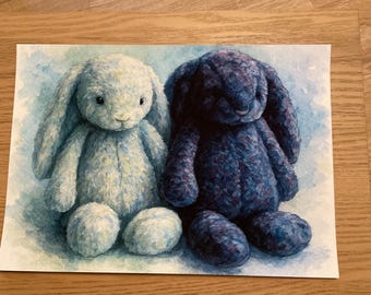 Jellycat inspiriertes Aquarell Luxe Bashful Bunnies Hopscone und Azur-Druck