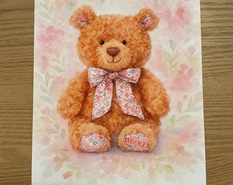 Stampa dell'orso Bartholomew Wiltshire Liberty ispirato allo stile acquerello di Jellycat