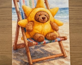 Impresión estilo oso Bartholomew con acuarela inspirada en Jellycat