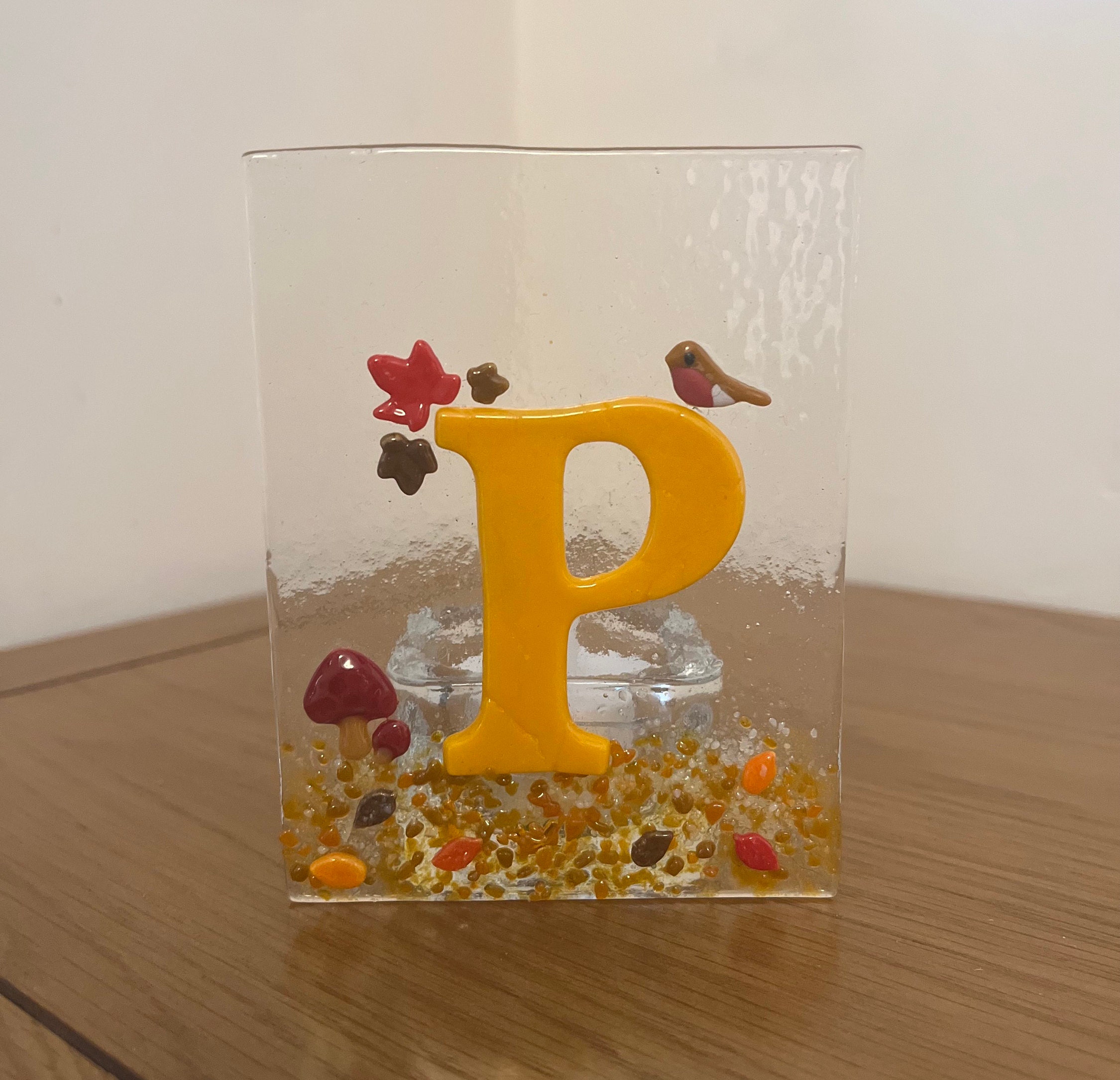 Personalised Initial Letter Fused Glass Tea Light / Candle Holder Home