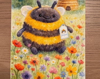 Jellycat Inspired Watercolour Albee Bee with Label Style Print
