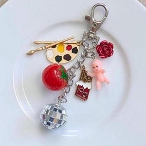 Harry Styles HS4 Inspired Maximalist Bag Charm with Disco Ball, Tomato, Baby, Candy Bar, Rose, Paint Palette