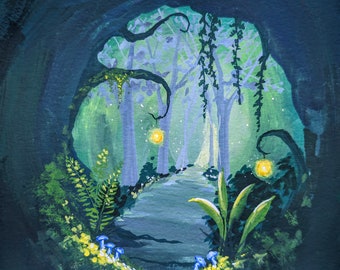 Gouache painting magical fantasy landscape