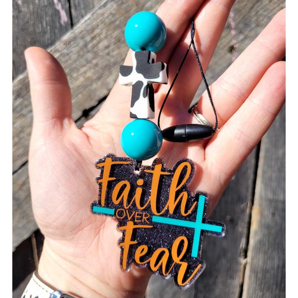 Cow Cross Mirror Hanger, Faith Over Fear Decor, Car Accessories, Interior Car Decor, Religious Car Decor, Western Mirror Hanger, Car Charm