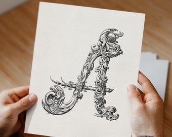 Vintage Letter A Print: Ornate Baroque Monogram Art