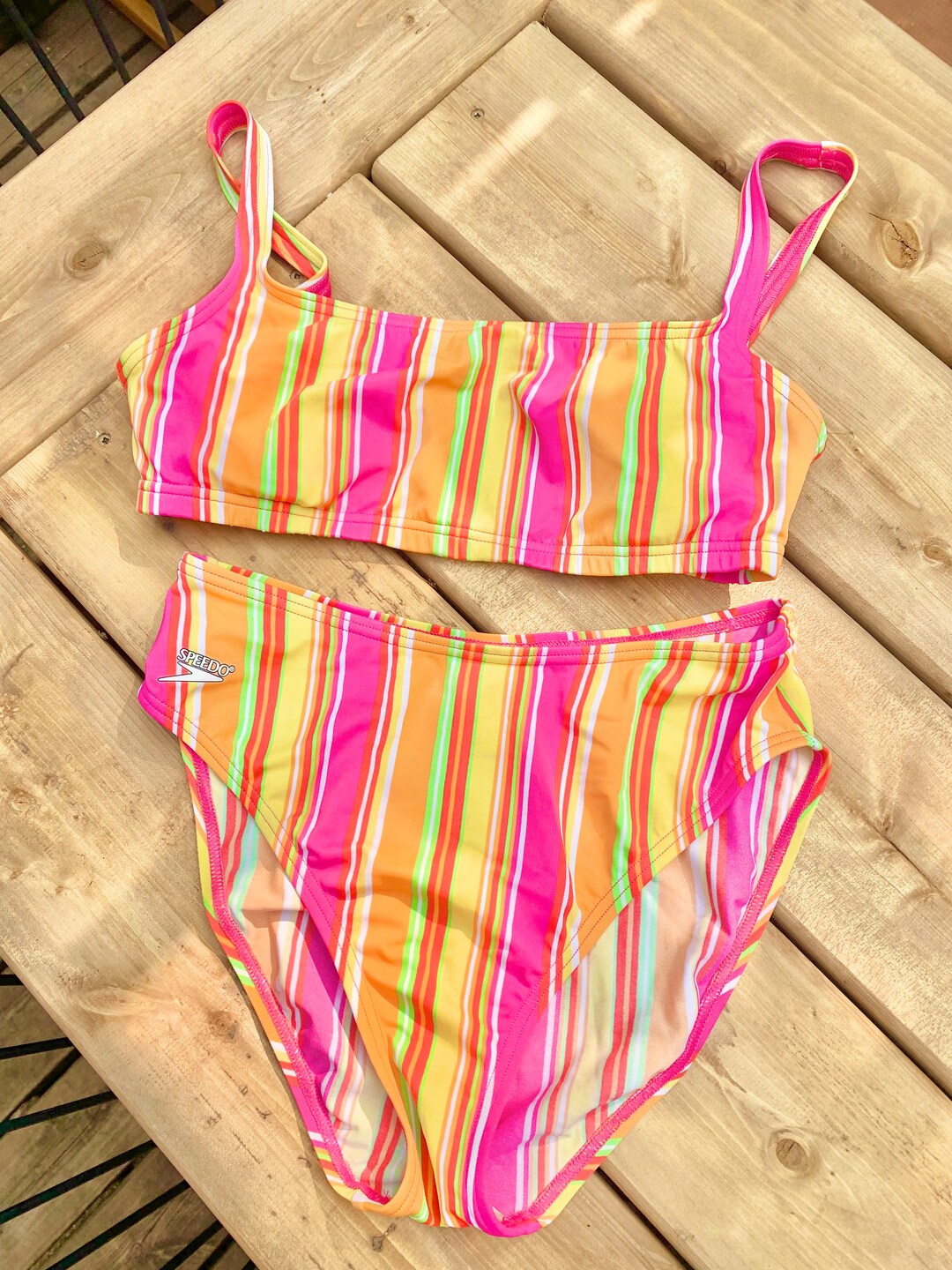 Vintage Colourful Striped Speedo Bikini Size 12 Etsy