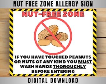 Nut Free Zone Poster Allergy Awareness Sign for Classrooms, Daycares, Homes & More Digital Download JPEG, PNG, PDF
