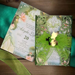 Convites temáticos da Princesa e o sapo Tiana Cartões Convite Convite Quinceanera Convite Sweet sixteen Chá de Bebê