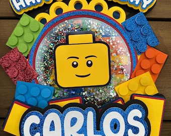 Personalized Building Blocks Cake Topper: 3D Birthday Party Decor