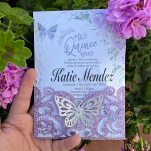 Butterfly Pocket Personalized Laser Cut Invitations Cards Invitation Quinceanera invitation Sweet sixteen invitation Baby Shower