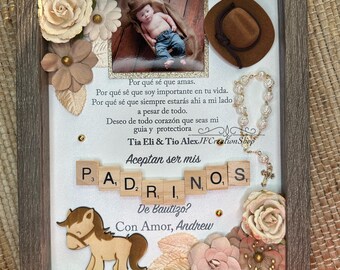 Scatola delle ombre per la proposta del padrino cowboy, proposta del padrino, scatola delle ombre, padrini, scatola delle ombre, battesimo, padrini del battesimo, western