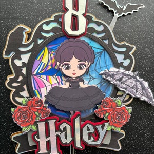 LED Wednesday Addams Cake topper,Wednesday caketopper,Addams Family party decor, Wednesday custom Cake topper