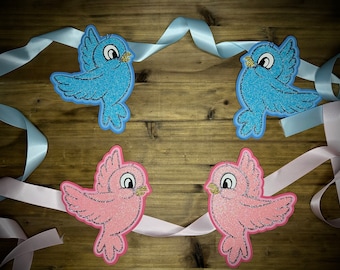 Cinderella Inspired Glitter Bird Decorations: Blue & Pink Party Decor
