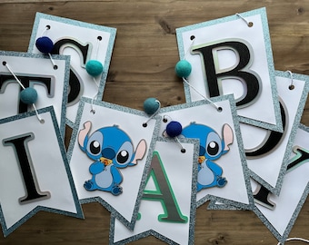 Banner de punto de niño: Baby Shower con brillantina, fiesta de revelación de género