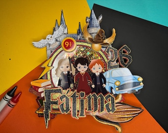 Personalized Wizard School Magic Cake Topper, Birthday Party Decorations.