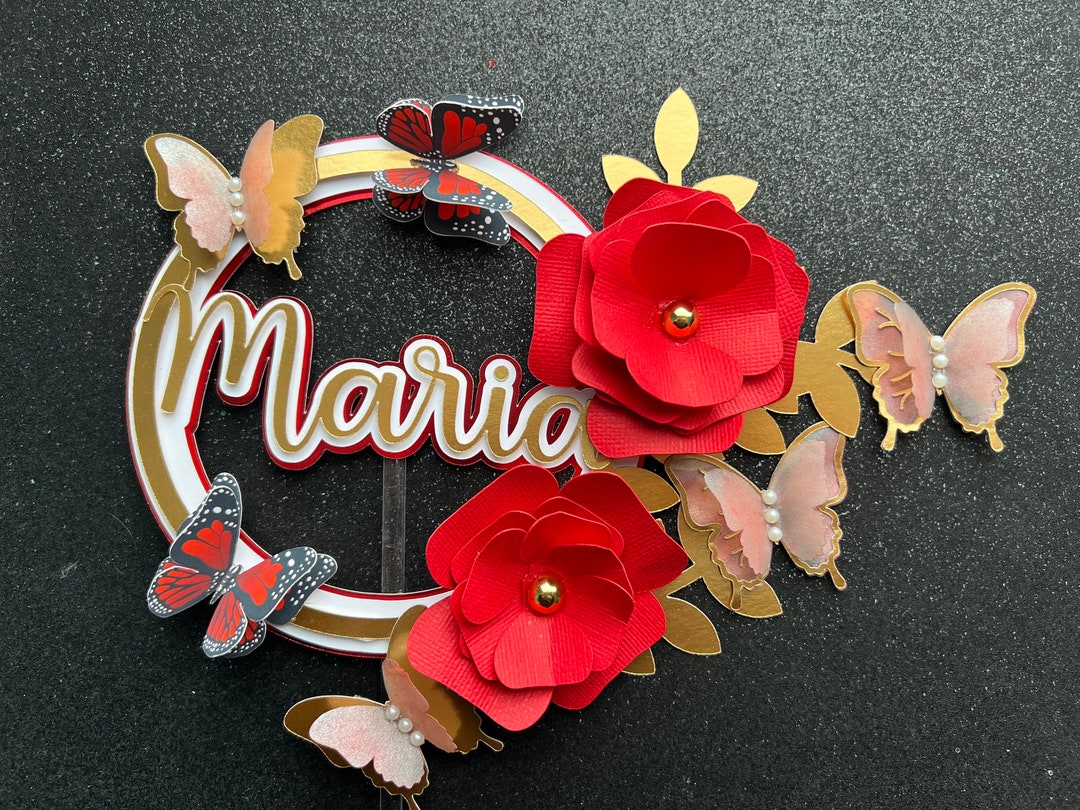 Butterfly Cake Topper Flower Cake Topper Floral Cake Topper Etsy