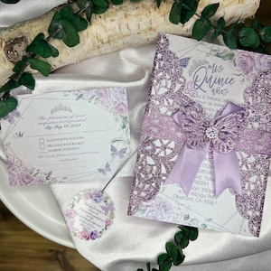 Pacote) 100 peças convites personalizados borboleta cartões convite quinceanera doce dezesseis convite chá de bebê