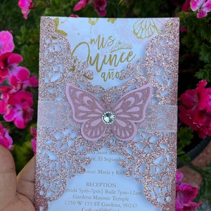 Schmetterling Personalisierte Laser-Schnitt-Einladungen Karten Einladung Quinceanera Einladung Sweet sixteen Einladung Baby-Dusche