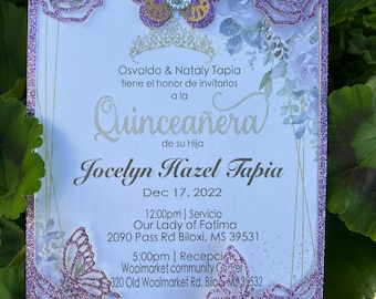 Butterfly pocket Personalized Invite Quinceanera Invitation Card Laser Cut , sweet15 sweet16