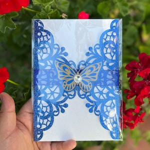 Invitaciones recortables de mariposas, dulces 16 quinceañera