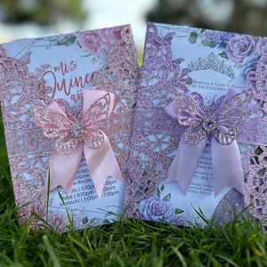 Motyl Spersonalizowane zaproszenia wycinane laserowo Karty Zaproszenie Zaproszenie na Quinceanera Zaproszenie na szesnaste urodziny Baby Shower