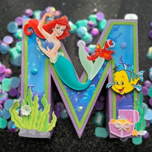 Letras 3D de La Sirenita, Letra 3D personalizada, Letra 3D de Sirena, Números 3D, Letras para decoración de dormitorio, Letras de cumpleaños