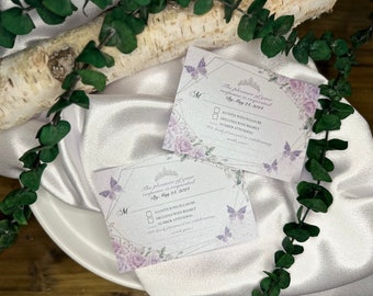 CARTES RSVP Cartes d'invitation personnalisées papillon Quinceanera, Sweet 16, Baby Shower