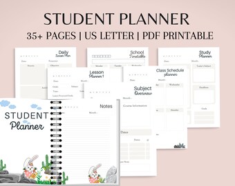 Minimal Student Planner Printable, for University Planner, Academic Planner, College Planner, Study Organizer,US Letter  , PDF