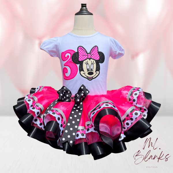 Mouse Birthday Tutu,  Mouse outfit,  Hot Pink, Black, gold, Girls shirt,  mouse shirt,  Birthday, custom birthday shirt, personalized shirt