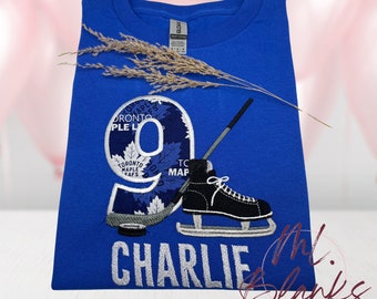 Hockey shirt, Embroidered shirt, Boys shirt, Boys T shirt, Boys Birthday shirt, Personalized Birthday shirt, Maple leaf Shirt,
