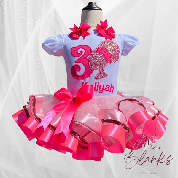 Party girl tutu, birthday tutu, fashion doll tutu, girls fashion shirt, pink tutu, costume, tutu, celebration, party outfit, afro shirt