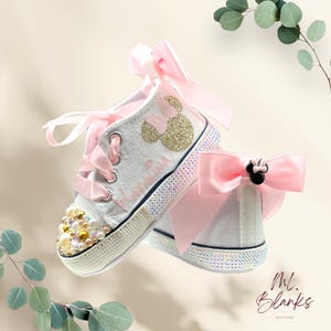 Babyschuhe, Babyschühchen, Glitzerschuhe, weiche Babyschuhe, maßgefertigte Schuhe, Geburtstagsschuhe, Kinderbettschuhe, Booties, Mäuseschuhe, rosa/gold Schuhe