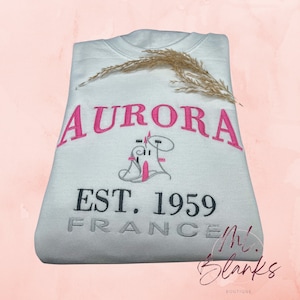 Aurora Crew neck, princess crew neck, princess Aurora, Sleeping beauty, Embroidered crew neck, Aurora embroidery, princess embroidery,