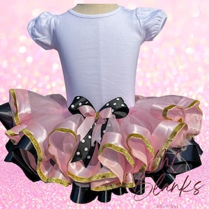 Light Pink Tutu: Black & Gold Glitter Ribbon, Birthday Costume