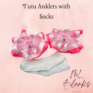 Pink Tutu Anklets: Ruffle Socks with Ribbon & Bow