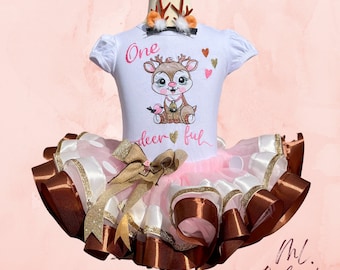 Deer Tutu Outfit: Embroidered Shirt, Woodland Fawn Tutu