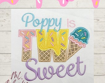 Two Sweet Embroidered Birthday Shirt - Ice Cream Cone Girls Shirt