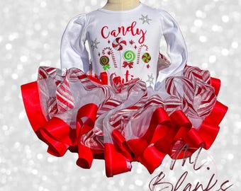 Candy Cane Tutu Outfit: Girls Christmas Shirt, Red & White