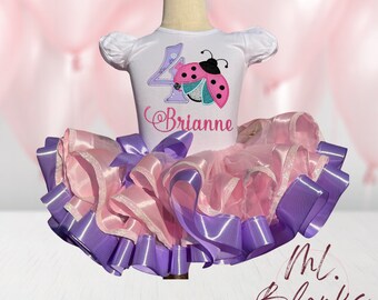 Ladybug Birthday Tutu Outfit: Embroidered Shirt, Pastel Party