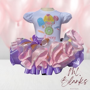 Candyland Birthday Tutu Outfit: Embroidered Ice Cream Shirt, Pastel Party Set