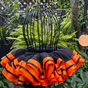 Custom Halloween Tutu: Black & Orange Ribbon Girls Costume