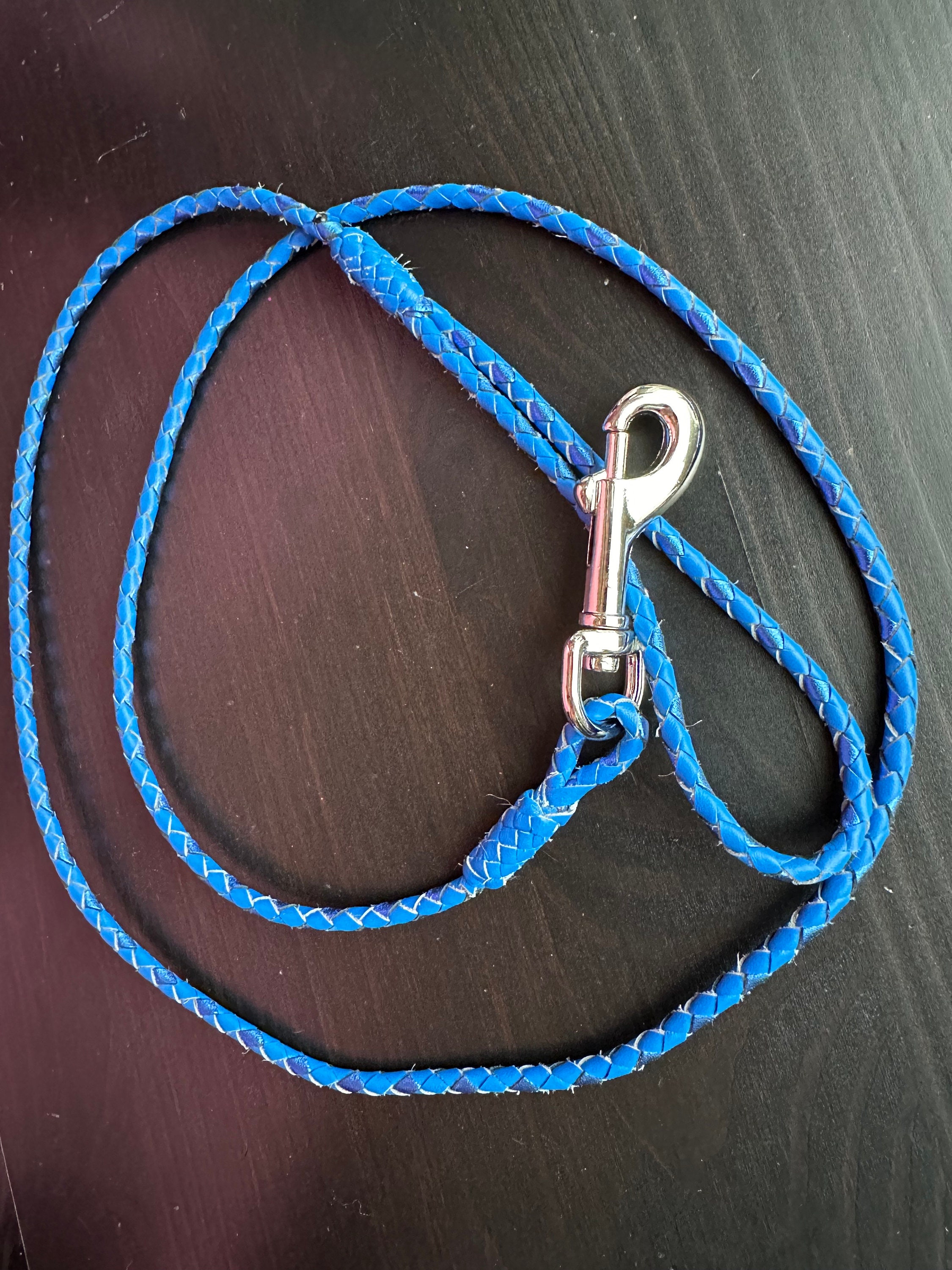 4strand Braided Kangaroo Leather Dog Show Lead in Mid Blue and Ocean Blue Foil Etsy