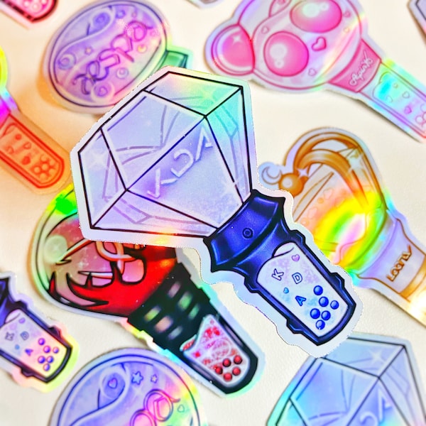 KDA Boba Light Stick Holographic Decal | Laptop & Car Vinyl Decals | KPop Stickers | Singles and Bulk Orders | with Freebies!