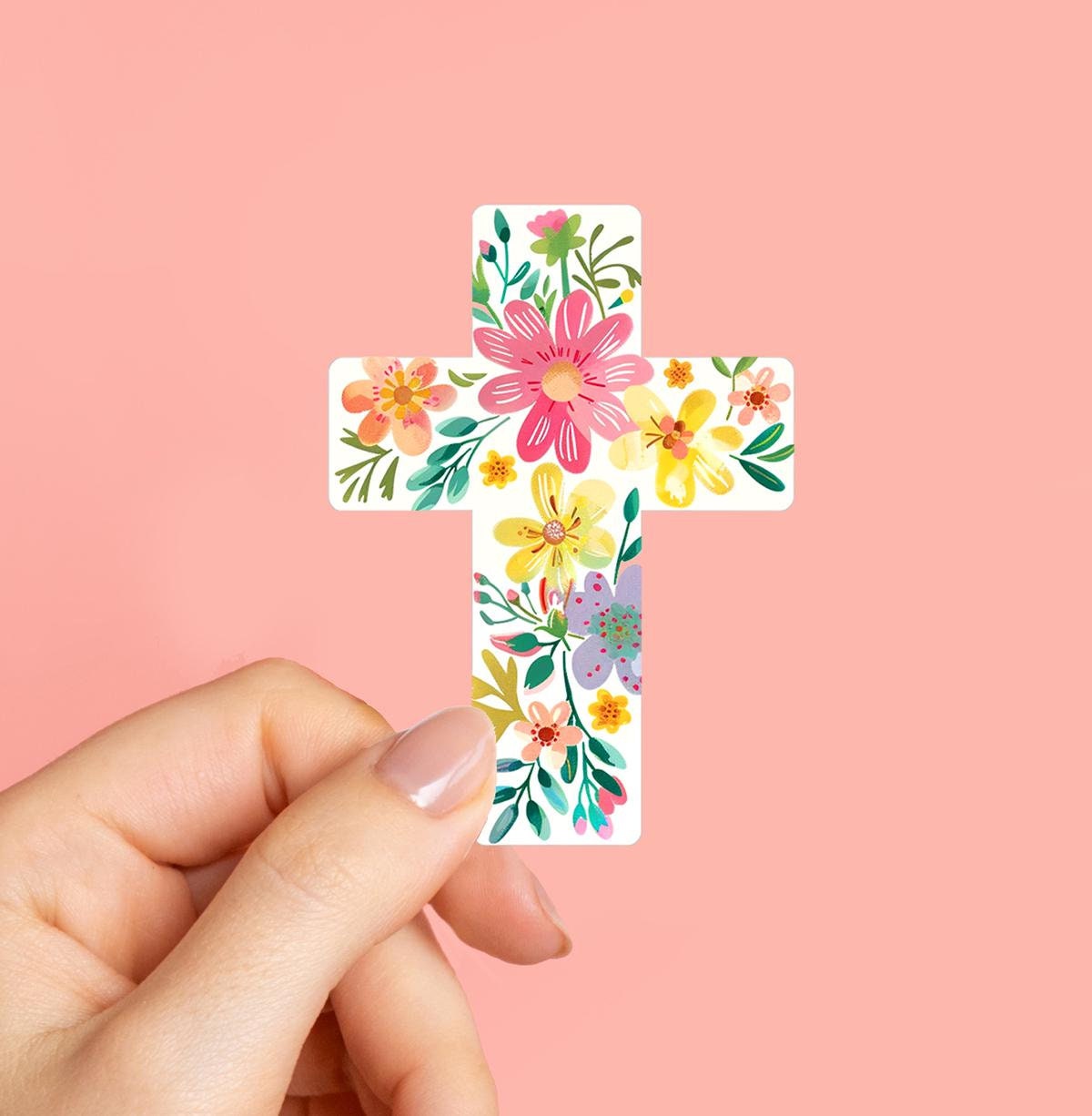 Floral Cross Sticker, Cross Sticker, Religion Sticker, Believe Sticker, Christian Stickers, Jesus Stickers, God Faith Stickers