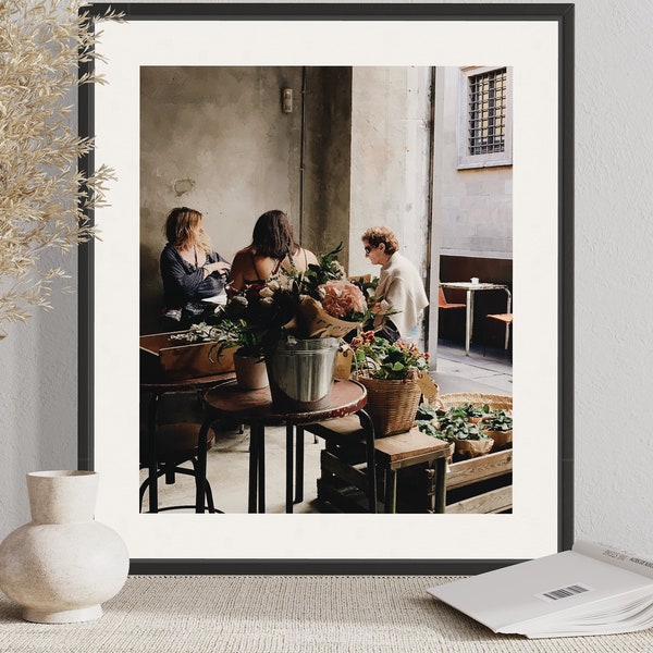 Fine Art Print of Ladies Having Breakfast at Cafe in Italy | Florence | Florals | Dining Room Art Print | Gift