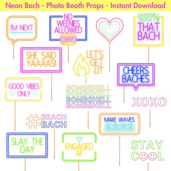 Neon Sign Bachelorette Party Photo Booth Printable Props, Beach Bach Island, Cheeky Funny DIY Decor, Villa Party, Tropical Party Favor