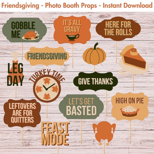 Friendsgiving Party Photo Booth Printable Props, Funny Quick Decor for Adults, Thanksgiving Season Party, DIY Party, Friends Turkey Party