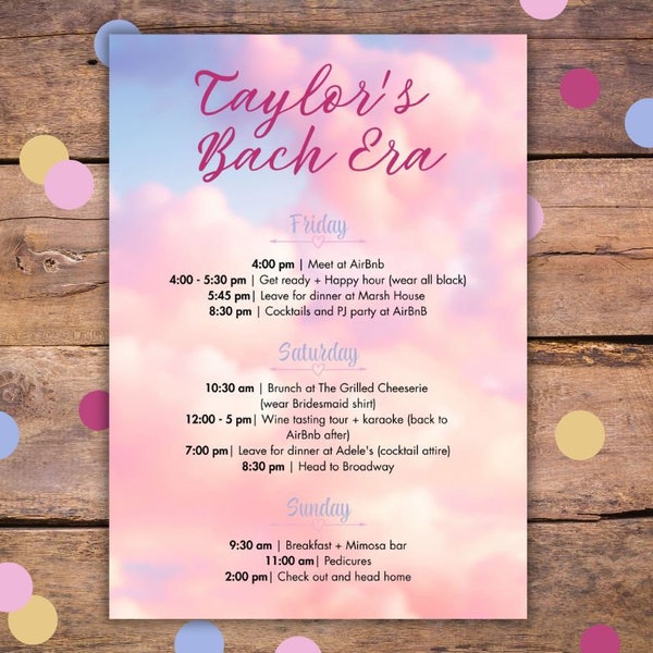 Editable Itinerary Taylor Inspired Bachelorette Party Template, Swiftie Bachelorette Party, Lover Era Party, Swiftie Party, Party Favor