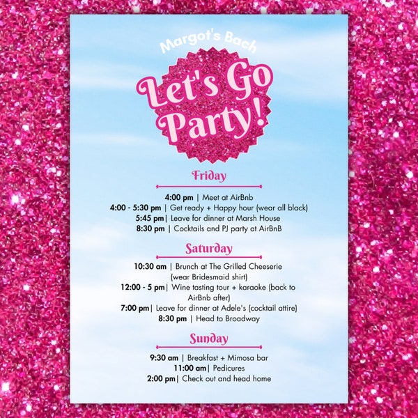 Barbie Bachelorette Itinerary Template - Etsy